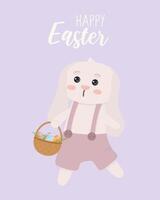 Greeting card with Easter bunny and basket. Happy Easter vector