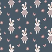Seamless pattern with bunny in a wreath, flowers. Background for wrapping paper, greeting cards and seasonal designs. Happy Easter Day. vector