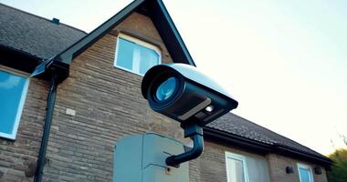 A CCTV camera in the courtyard of a private house monitors security video
