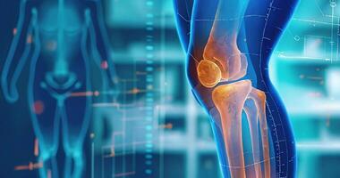 High-tech computer model of a leg with an inflamed knee joint. X-ray of the knee joint video