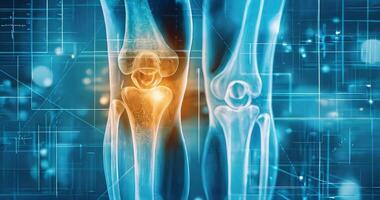 computer model of a leg with an inflamed knee joint. X-ray of the knee joint video