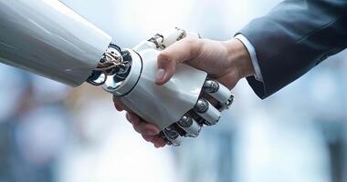 handshake between a robot and a human close-up on a light background video