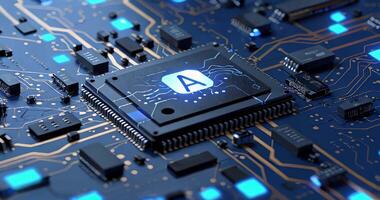 modern powerful microprocessor with artificial intelligence on the motherboard video