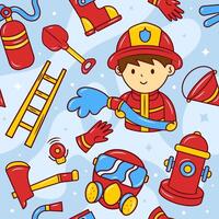Fireman Doodle Seamless Pattern vector