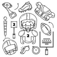 Set of Outline Kawaii American Football Hand Drawn vector