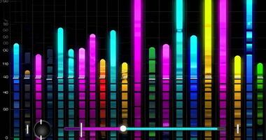 colorful bright equalizer bars move on a dark background displaying the sound of music video