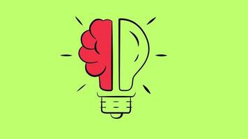 Animation of a light bulb on a human head isolated on green screen background video