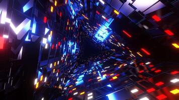 VJ Loop corridor extending into infinity with multi-colored lights. video
