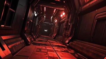 Dark, metallic corridor with red lights, futuristic industrial, long and empty, leading into the unknown video