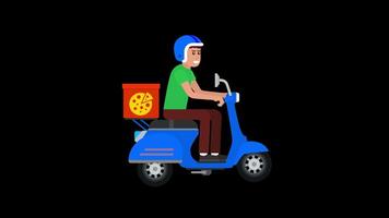 Man on a scooter with pizza boxes on the back animation video