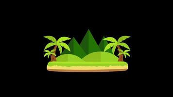 Cartoon island with palm trees and a mountain animation video