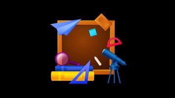 Blackboard with a telescope, books, and other objects animation video