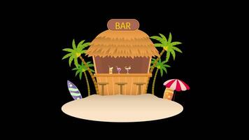 Cartoon beach bar with palm trees and umbrellas animation video