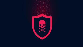 cyber security shield skull virus hacker data leak animation video