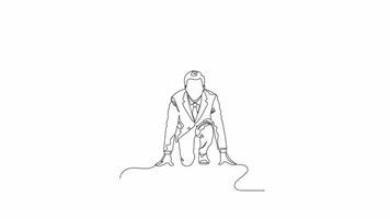 Hand Drawn One Line Animation of a Businessman Preparing to Sprint on a Running Track, Minimalist Line Art Continuous Outline Drawing, Representing Competitive Business Race Challenge video