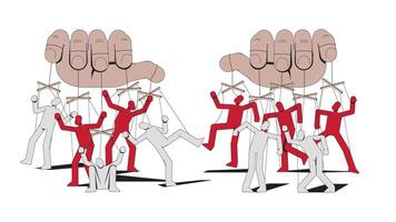 Totalitarianism manipulation with puppets strings 2D animation. Psychological propaganda. Puppeteer controlling people animated characters cartoon flat concept metaphor 4K isolated on white video