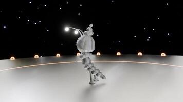 uma 3d animado personagem em pé em uma plataforma com luzes video