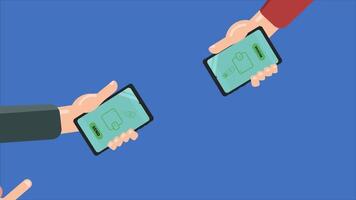 Hand click smartphone to send and receive virtual money video
