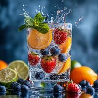 Sparkling water with citrus splash and healthy infused water creation featuring fresh berries photo