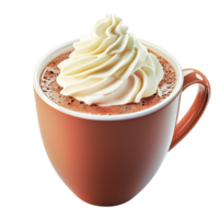 Steaming cup of hot chocolate whipped cream melting slowly creating a deliciously creamy beverage. png
