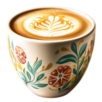 Artistic cup of coffee latte forming a heartshaped pattern on the creamy foam. png