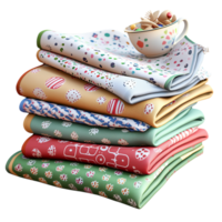 Stack of folded fabric intricate patterns featuring beautiful floral designs in multiple vibrant colors. png