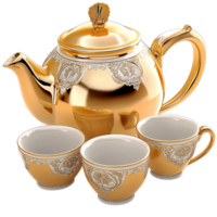 Elegant gold teapot matching teacups symbolizing tradition sophistication the joy of tea ceremonies png
