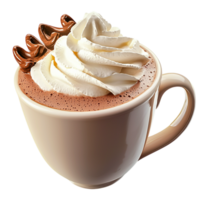 Cup of hot chocolate topped whipped cream cinnamon sticks png