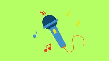 A microphone and musical notes on a green background video