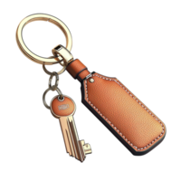 Stylish hcrafted leather keychain equipped a durable metallic ring offers secure, sophisticated, convenient everyday use for keys essentials. png
