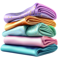 Vibrant silk fabric rolls arranged in various striking colors showcase elegance, luxurious softness, exquisite textile craftsmanship. png