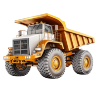 Large yellow dump truck fitted rugged tires is built for transporting heavy materials efficiently across construction mining sites. png