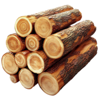 Neatly stacked wooden logs arranged in perfect alignment showcase natural texture, deep rich colors, rustic countryside charm. png