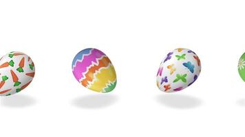 looped animation with rolling colorful easter eggs with shadows on white background video