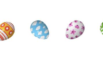 looped animation with rolling colorful easter eggs on white background video