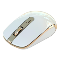 Modern wireless computer mouse showcasing a sleek silver gold design, offering smooth navigation a stylish, hightech aesthetic. png