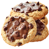 Freshly baked chocolate chip cookies showcasing gooey melted chocolate perfectly crispy goldenbrown edges. png