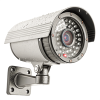 High-Resolution 3D Render of a Modern Security CCTV Camera with Rain Drops png