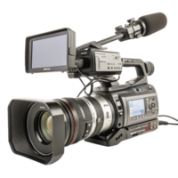 Professional Broadcast Camcorder with External Monitor and Microphone png
