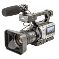 Professional Broadcast Camcorder with Zoom Lens and Microphone - 4K Production Equipment png