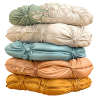 Soft fabric stack neatly folded colorful cozy warm blankets png