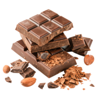 Delicious Dark Chocolate Bar Pieces with Almonds and Cocoa Nibs png
