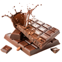 Delicious Melted Dark Chocolate Bar with Nuts and Splash png