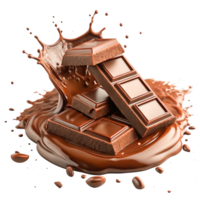 Delicious Milk Chocolate Bar Pieces Splashing in Melted Chocolate png