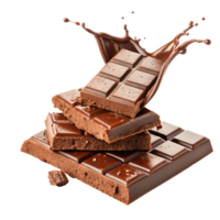Delicious Milk Chocolate Bar Pieces with Melted Chocolate Splash png