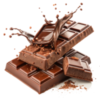 Delicious Melted Milk Chocolate Bar with Splash, Cocoa Powder Isolated png
