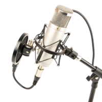 Professional Studio Condenser Microphone on Stand with Pop Filter, Isolated png