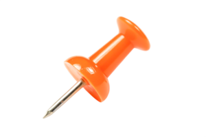 High-Resolution Image of a Single Orange Push Pin on Black Background png