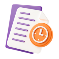 3D Render of Document with Clock Icon Time Management, Deadline Concept png