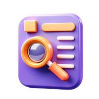 3D Render of Purple and Orange Search Document Icon, App UI Design Element png